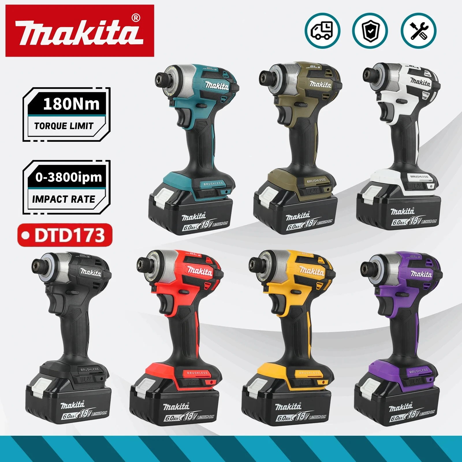 

Аккумуляторный бесщеточный ударный шуруповерт Makita DTD173 18V LXT, 180 Н·м, с режимом T-Mode, электрическая дрель, перезаряжаемый электроинструмент для дерева и болтов