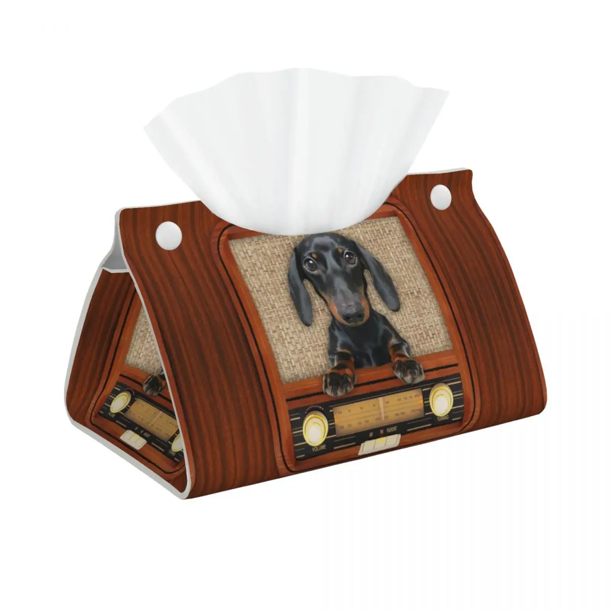 Custom Dachshund Dog On Radio Tissue Box Cover PU Leather Rectangular Badger Wiener Sausage Facial Tissues Holder for Car