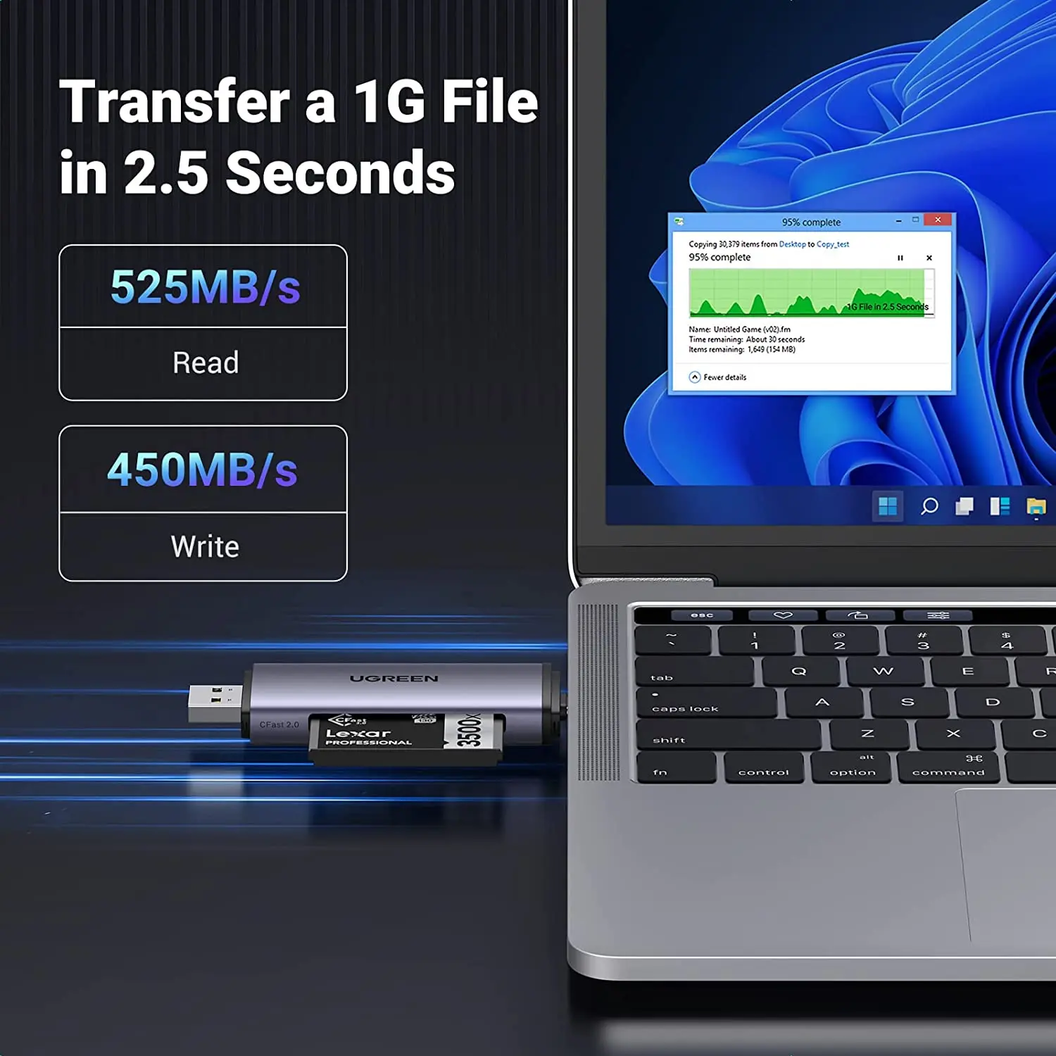 UGREEN Lettore di schede CFast USB 3.0 Lettore di schede di memoria da USB C a CFast 2.0 per computer PC MacBook Air Pro