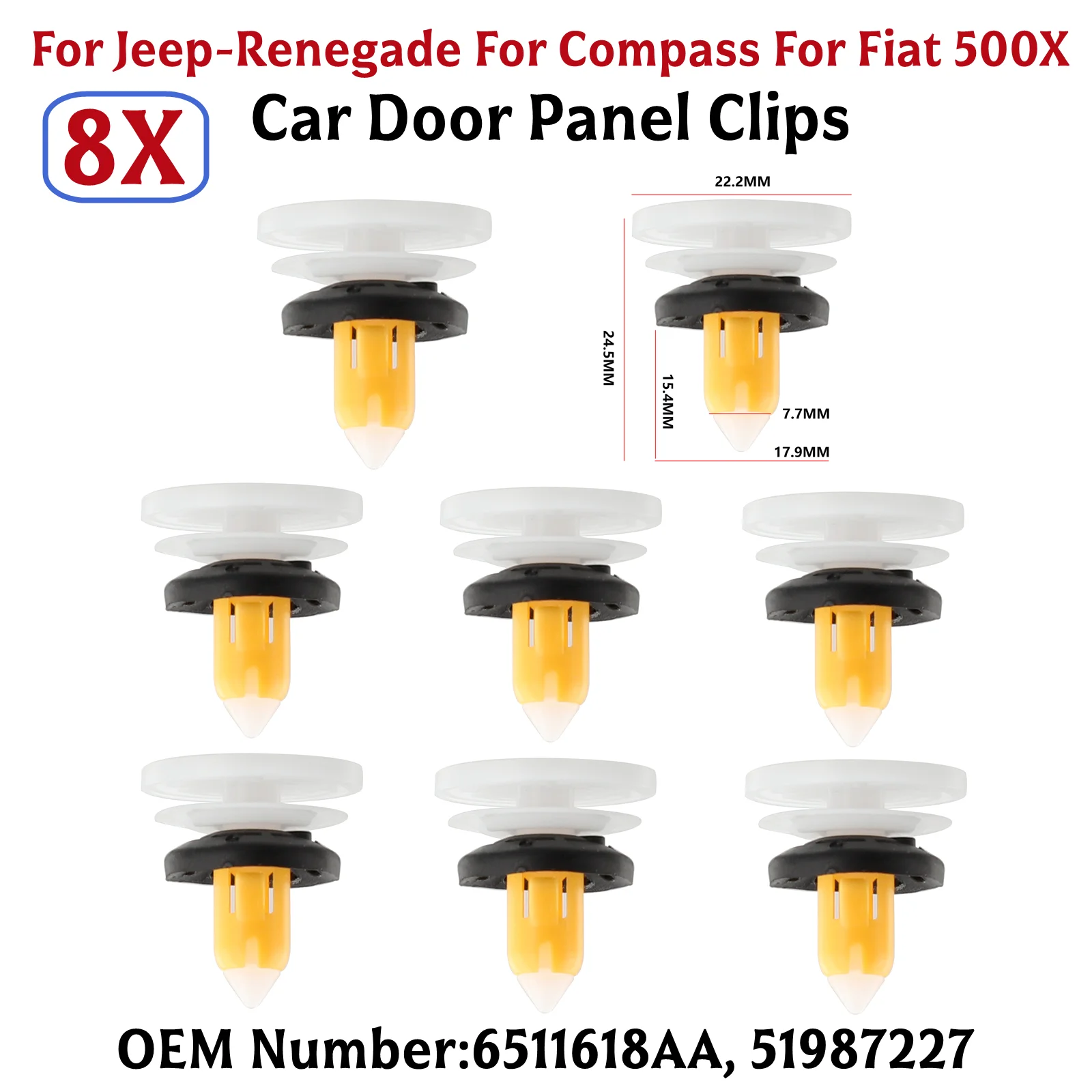 8pcs DOOR PANEL CLIPS FOR JEEP-COMPASS-RENEGADE-FIAT 500X 15 16 17
