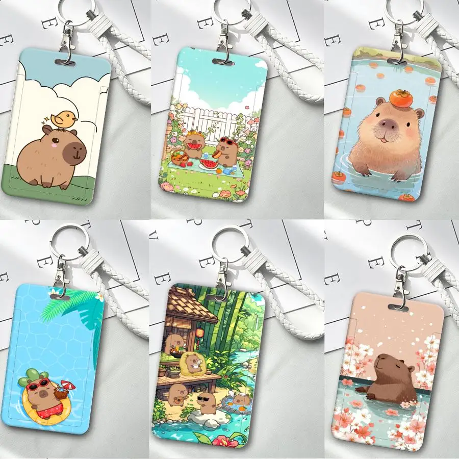 Cover Case 1Pc Card Holder Retractable Credit Card Holders Holders Child Bus with lanyard Bank ID Badge Cute Capybara