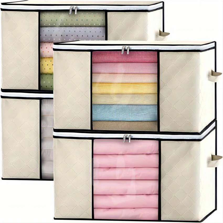 1/2/4/6pcs Storage Bag With Handles, Portable Clothes Storage Bag With Zipper For Clothes, Quilts, Household Wardrobe Organizer