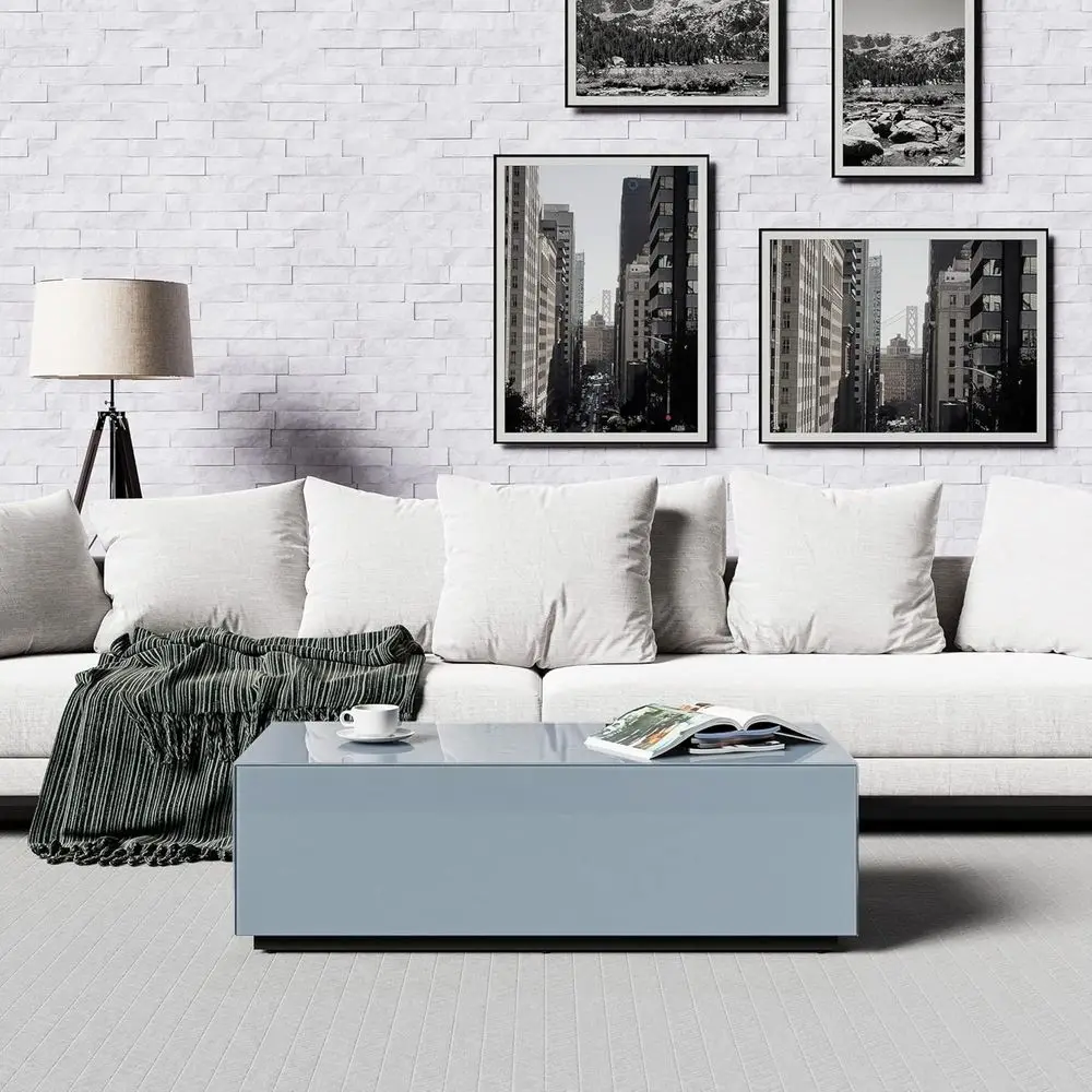 

Элегантный журнальный столик из закаленного стекла - современный серый прямоугольный столик для гостиных - глянцевый, устойчивый к пятнам, в стиле середины века