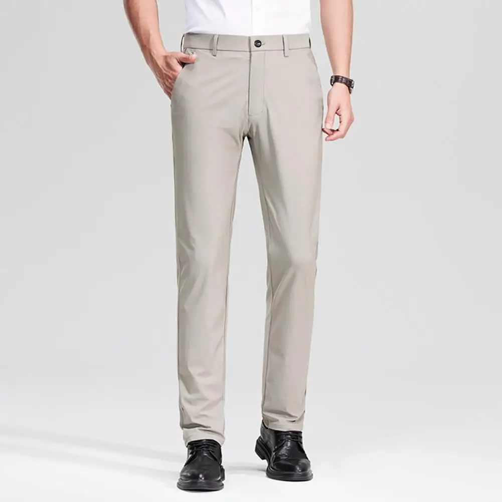 

Suit Pants Men Business Casual Trousers Formal Dress Straight Pants Elastic Black Navy Blue Male Clothing