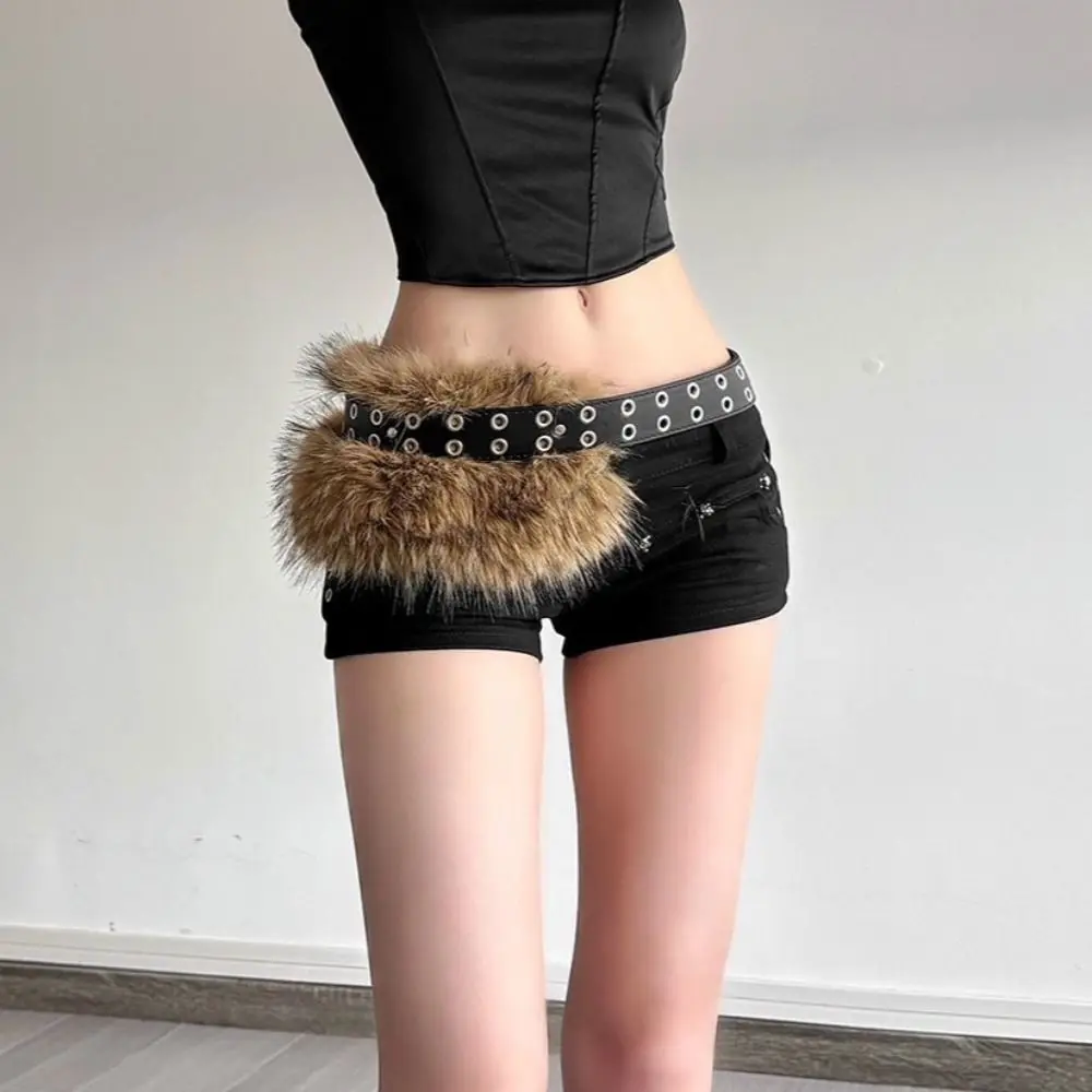 بسيطة بولي Leather الجلود الجلود الفراء حزام فو الفراء حار فتاة نمط فروي حزام برشام النمط الغربي Y2K حزام فستان الديكور