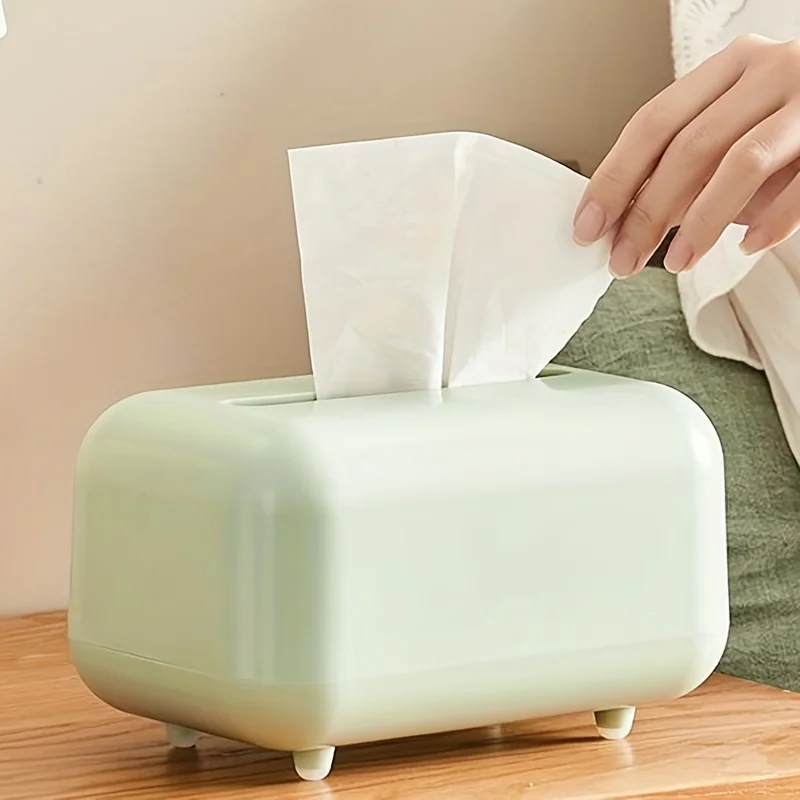 Lid Tissue Box Holder,  Spring-Loaded Living Room Table Napkin Dispenser, Anti-Slip Rubber Feet, ABS Plastic, for Bathroom and D