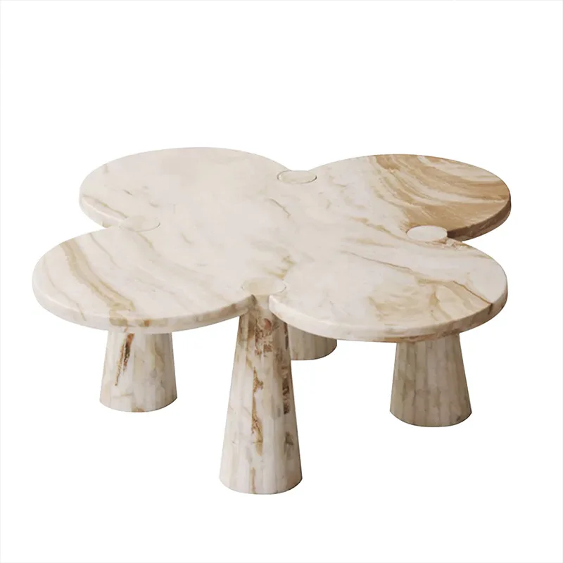 

JC Pink Crystal Clover Side Table, French Modern Marble Coffee Table, Artistic Living Room End Table, Easy Clean&Durable, Custom