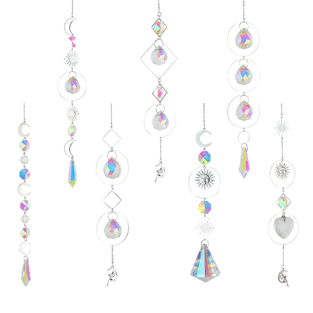 Wind Chime Crystal diamond Light Catcher Hanging Ornaments Prisms Round Frame Pendant Jewelry Curtains Lighting Ball Home Decor