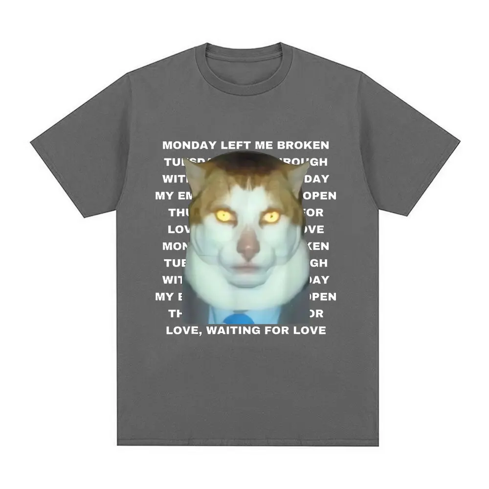 Funny Monday Left Me Broken Cat Meme Graphic T Shirt Men's Cotton Casual Short Sleeve T-shirt Fashion Vintage Oversized T-shirts