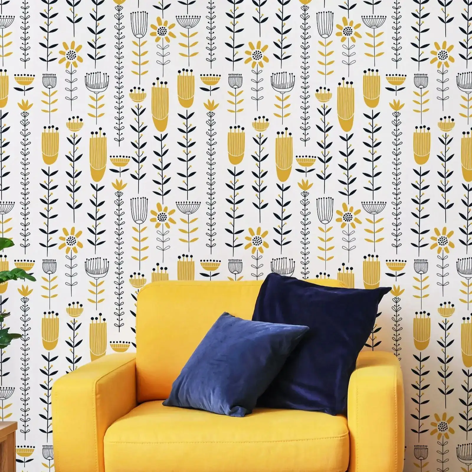 

Обои на летнюю тематику, яркая горчично-желтая цветочная настенная роспись для декора гостиной или традиционной без наклеивания