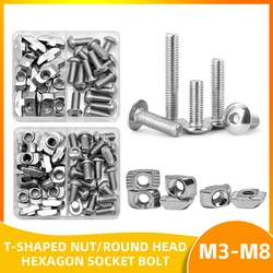 T-Nuts Screws Kit T Track Nut for 2020 3030 Series Aluminum Extrusion T Slot Nut M3 M4 M5 M6 Hexagon Socket Bolts T Sliding Nuts
