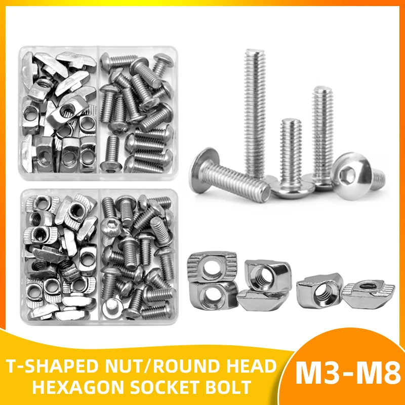 T-Nuts Screws Kit T Track Nut for 2020 3030 Series Aluminum Extrusion T Slot Nut M3 M4 M5 M6 Hexagon Socket Bolts T Sliding Nuts