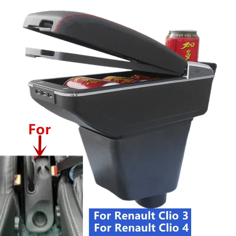 Armrest Box For For Renault Clio Captur Clio1 Clio2 Clio3 Clio 4 Clio RS Captur Leather Arm Rest Console Storage Box USB