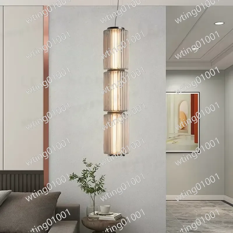 for Modern Nordic LED Pendant Light with Smoke Gray Glass Shade Long Stripe Design Hanging Lamp for Restaurant Living Dining