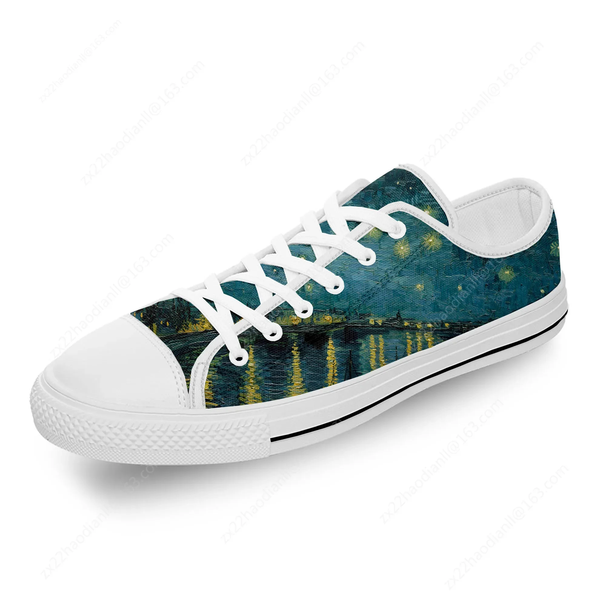 Van Gogh Oil Painting Low Top Canvas Shoes Men Women Aesthetic Starry Night White 3D Print  Lightweight Breathable Sneakers