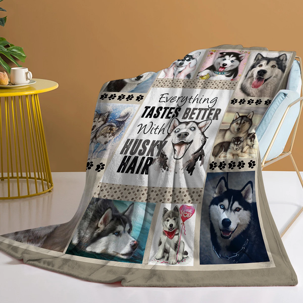 Husky Throw Blanket Cute Smiling Husky Printed Blanket for Kids and Adults Cozy Blanket for Couch Sofa Bed Living Room