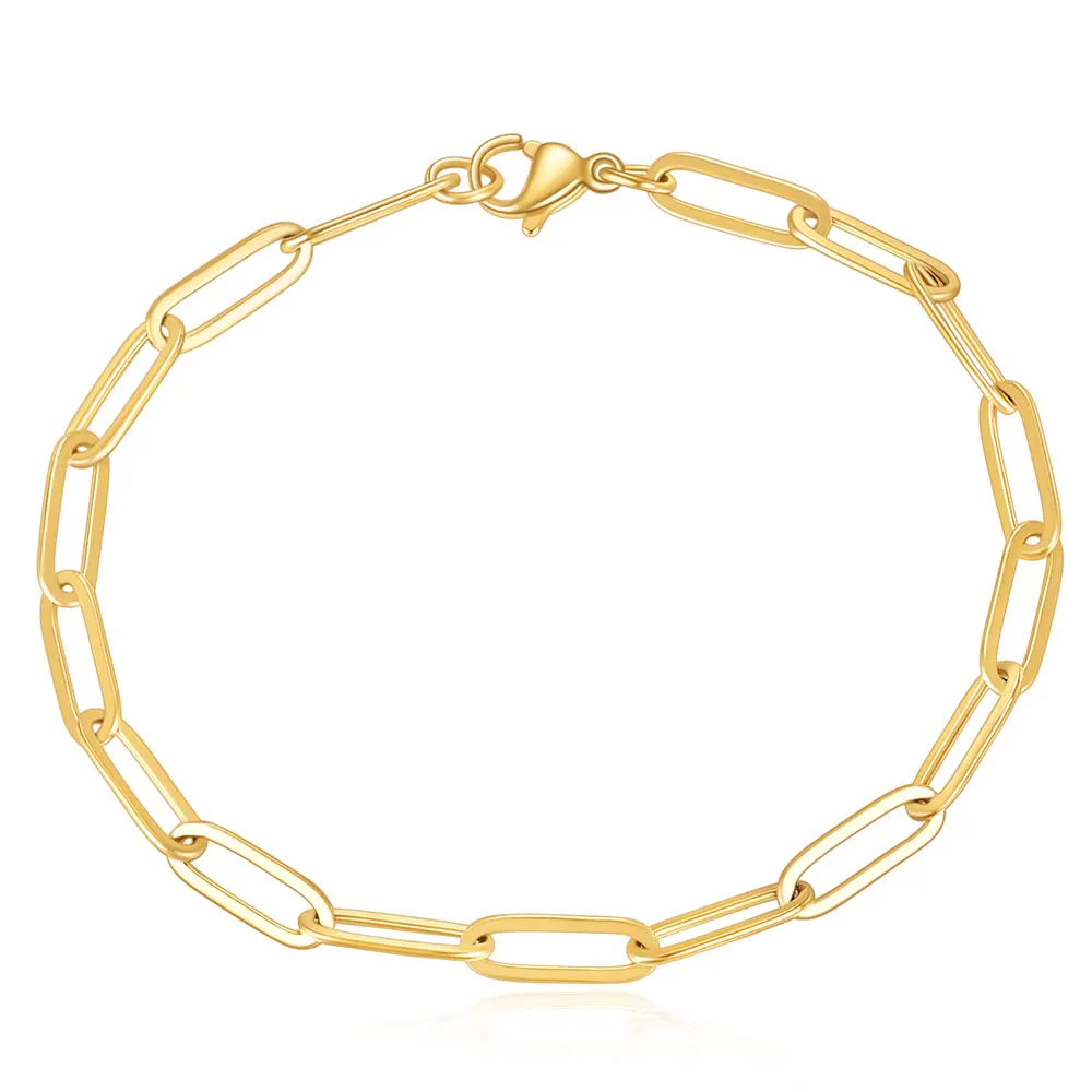 Neues personalisiertes und einfaches rechteckiges Kettenarmband mit Büroklammer, 14 Karat vergoldetes, vielseitiges Armband