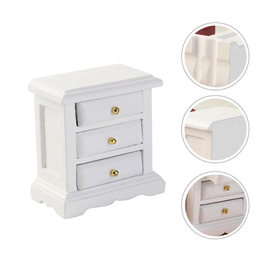 Dollhouse Chest of Drawers Toy Cabinet Model Miniature Bedside Table Wooden Furniture