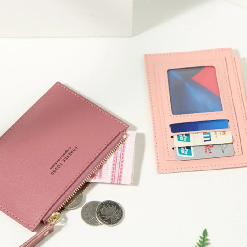 

Men's Women's PU Zipper Cash ID Card Credit Card Holder Solid Color Small Business Card Case Name Card Holder Holiday Gift