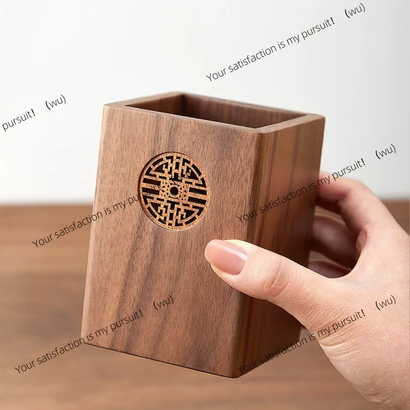 Black walnut solid wood pen holder Multifunctional office desktop storage box Storage cylinder Gift lettering