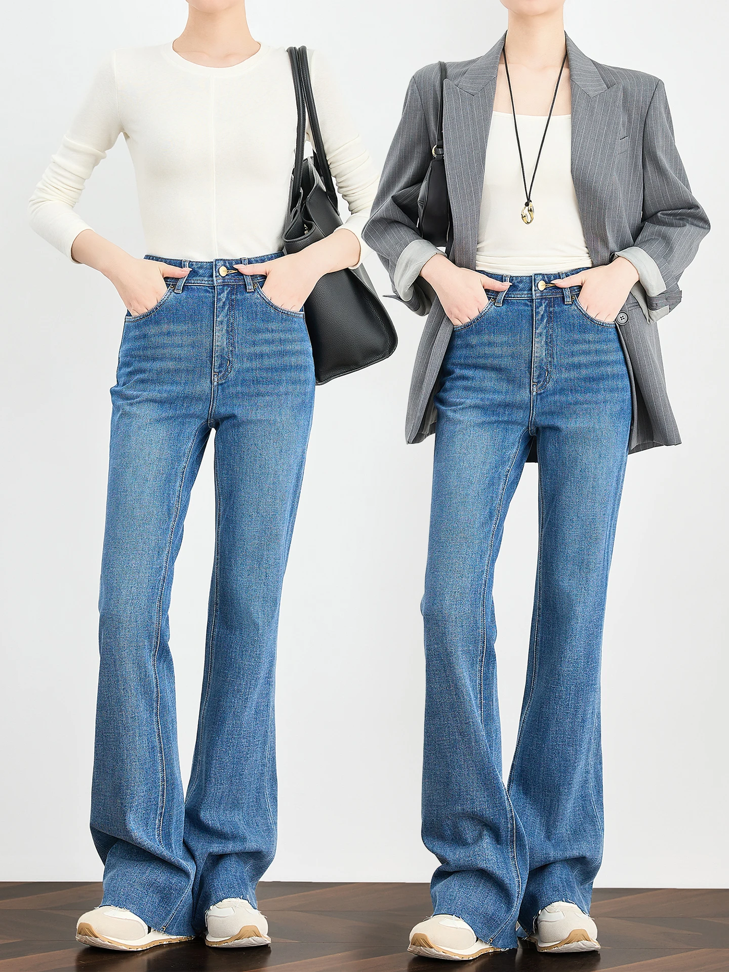 

TUMPUS High Waist Slimming Long Bell Bottom Jeans Women's Spring Denim Flared Pants Commute Style Cotton Blend Elastic