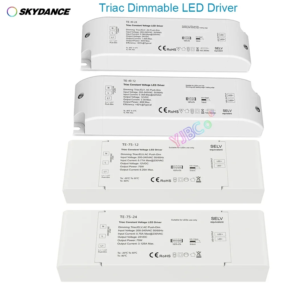 

Skydance 12V 24V 40W 75W Triac Dimmable LED Driver Single color LED strip 220V ELV AC Push-Dim Dimming interface Power Supply