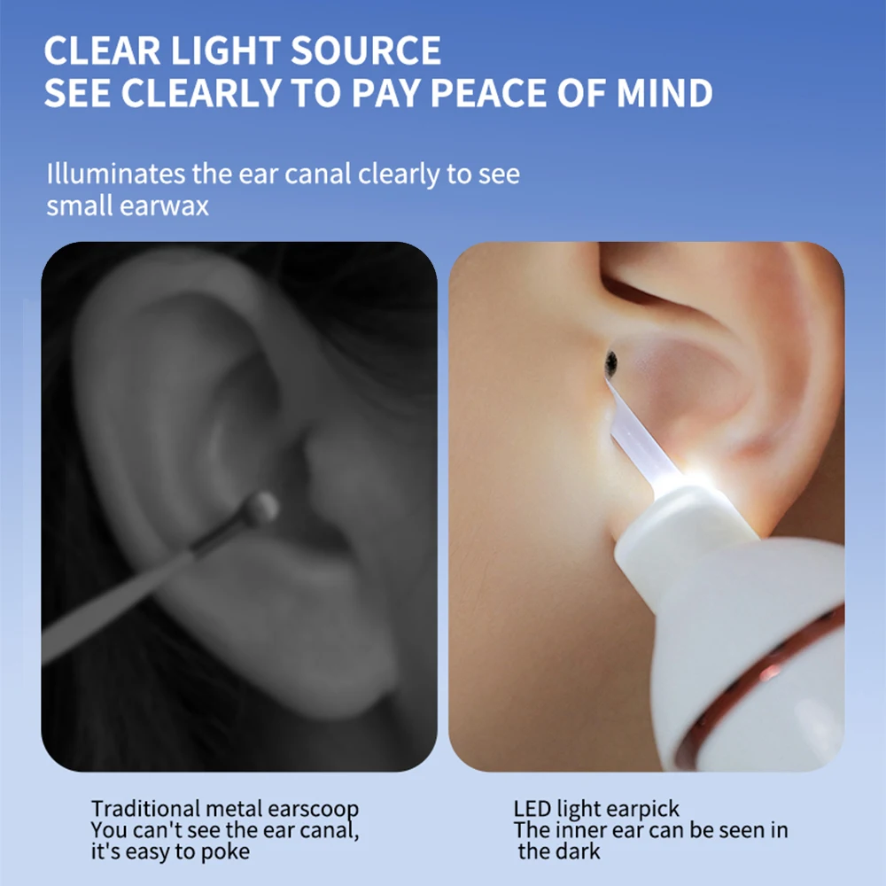 Electric Luminous Ear Wax Suction Remover Ear Pick Set Rechargeable LED Light Ear Cleaner Tool For Children Adults Elder