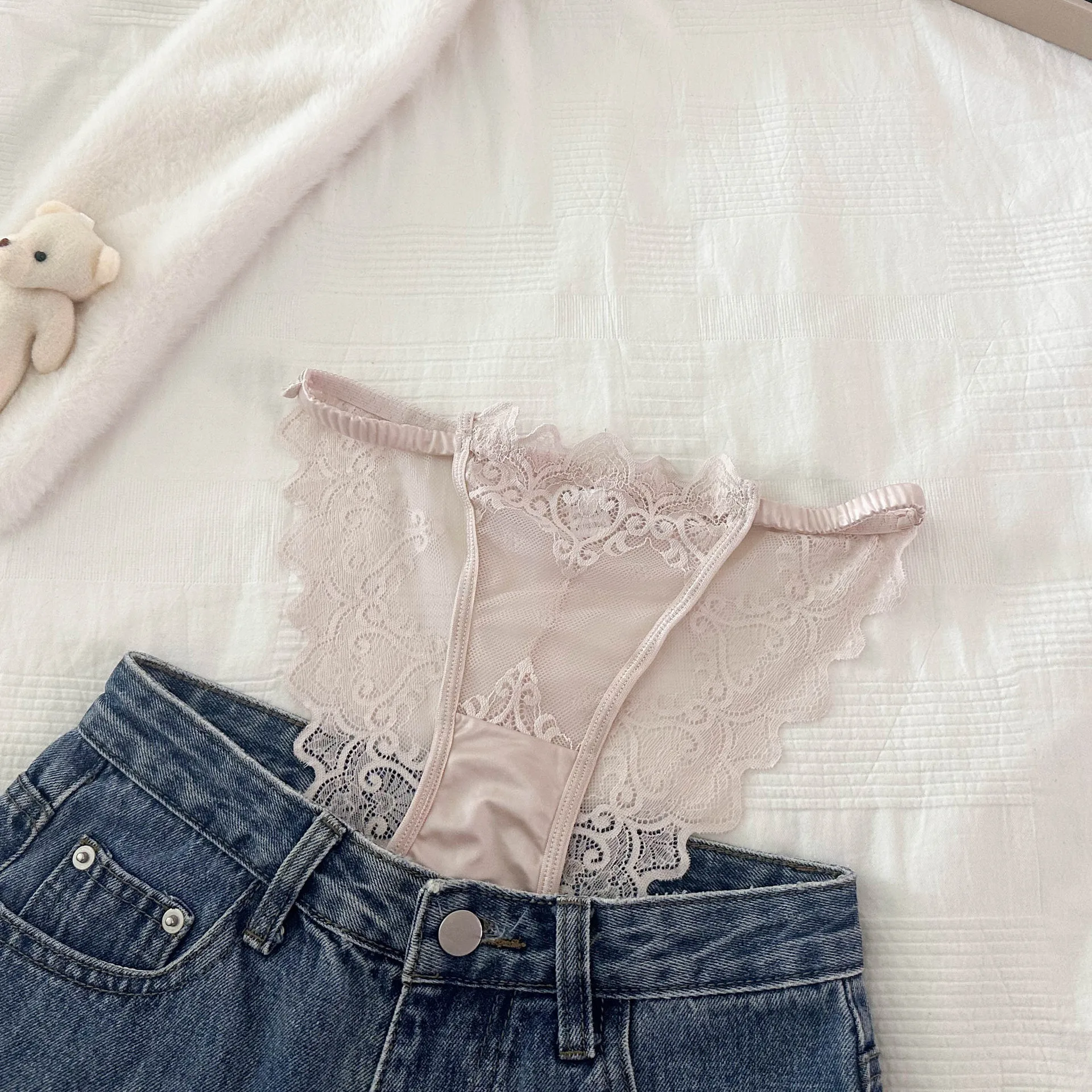 SP&CITY Lace Embrodiery Transparent Satin Women's Underwear Low Waist Hollow Out Sexy Panties Thin Soft Breathable Mesh Briefs