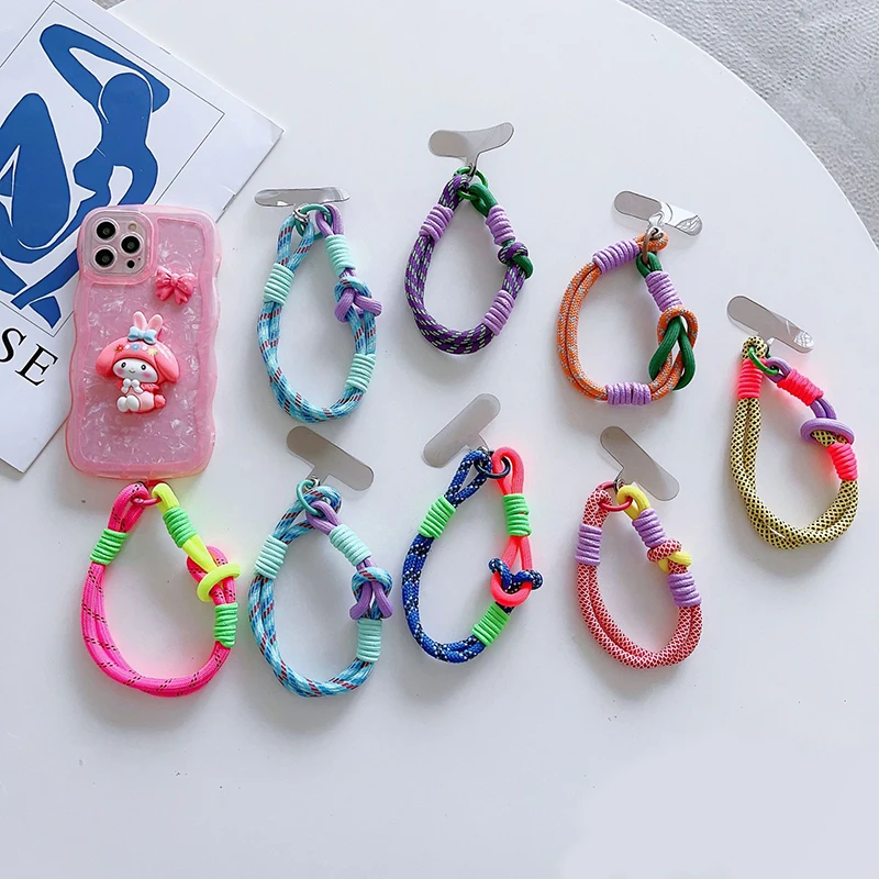 For IP 15 14 Pro Max Samsung Flip 4 Coloful Rope Chain Korean Mobile Phone Cute Knot Portable Anti-loss Hand Bracelet Chain