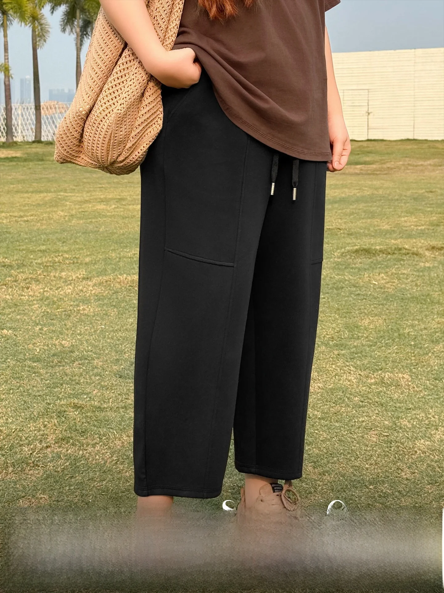 

plus Size Women's Vintage High Waist Cotton Wide Leg Pants Airy Street Style Nine-Tenths Split Casual Comfortable Summer Trou...