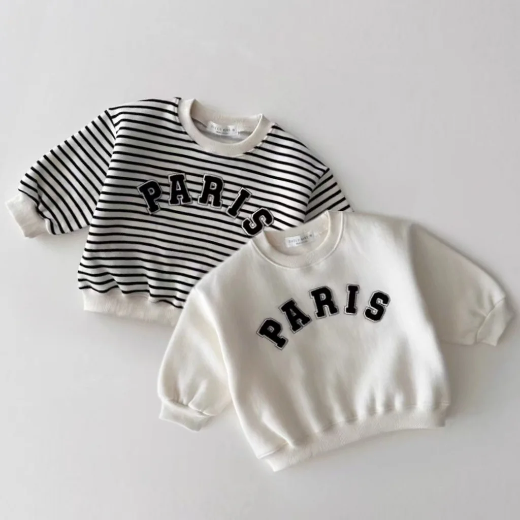 2026 Autumn New Baby Long Sleeve Casual Sweatshirt Cotton Infant Letter Print Pullover For Boy Girl Loose Tops Kids Clothes
