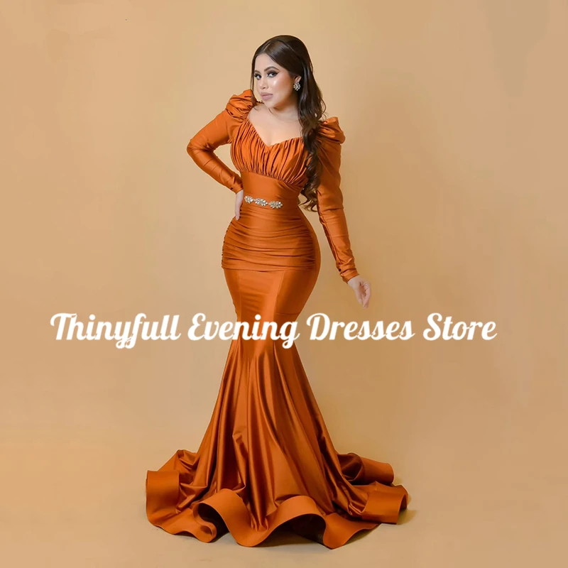 Thinyfull Formal Mermaid Prom Evening Dresses Long Sleeve Beadings Night Dress Saudi Arabia Cocktail Party Prom Gowns Customized