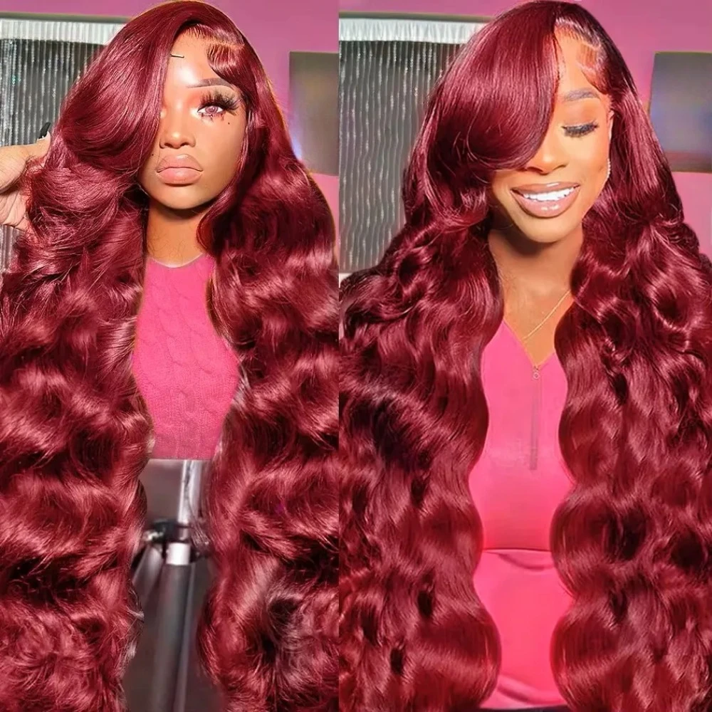 

99j Burgundy 13x6 HD Transparent Lace Front Wig Body Wave Lace Frontal Human Hair Wigs For Women 200 Density