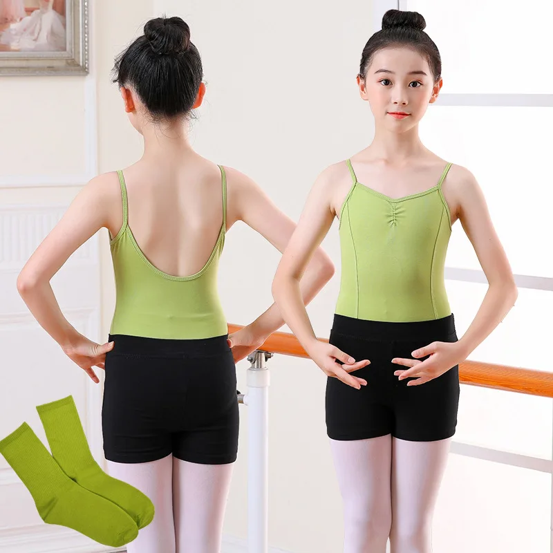Crianças ballet dança camisola collant shorts meias de dança 3psc roupas de algodão dancewear meninas esportes roupas de ginástica virilha aberta
