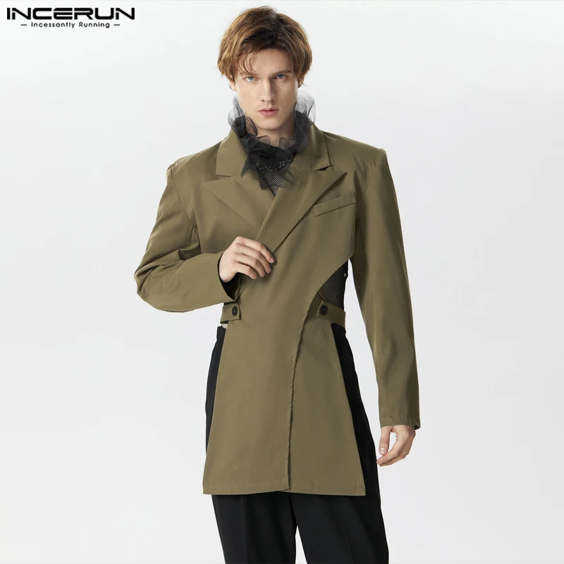 

INCERUN Tops 2024 American Style Stylish Mens Cross Hollow Design Suit Coats Leisure Personality Solid Long Sleeved Blazer S-5XL