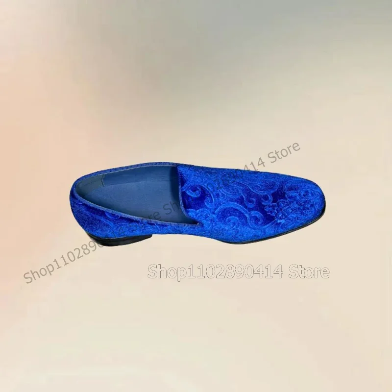 รองเท้าโลฟเฟอร์ผ้าลูกฟูกปักลายสีน้ำเงิน ดีไซน์แฟชั่น สวมใส่ง่าย รองเท้าผู้ชายสุดหรู ทำมือ เหมาะสำหรับงานปาร์ตี้ งานเลี้ยง งานแต่งงาน รองเท้าเดรสผู้ชาย