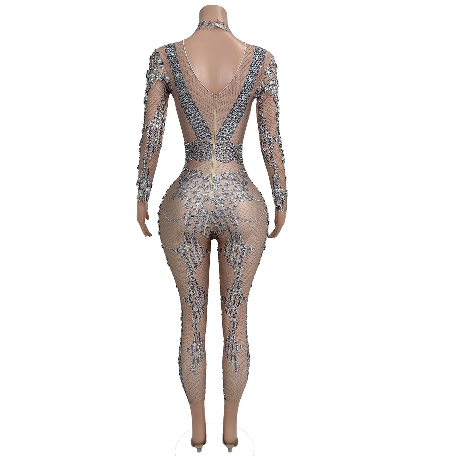 Сексуальный комбинезон с длинными рукавами Drag Queen, сценический комбинезон со стразами, женский костюм танцовщицы в прямом эфире, облегающий боди, вечерние комбинезоны