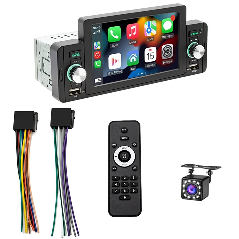 5 Inch Single Din Car Stereo Wireless CarPlay Android Auto Mirror-Link,Touchscreen Radio Bluetooth Backup Camera,FM USB