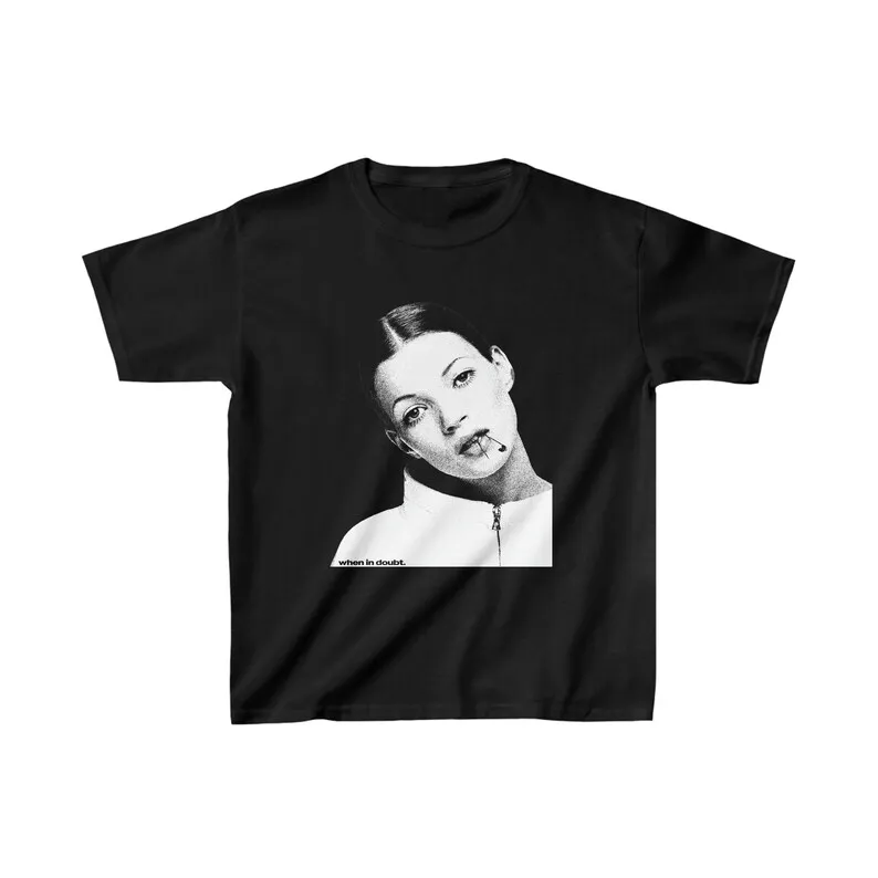 Kate Moss Graphic T-shirt Women Men 90s Supermodel Cotton T-shirt High Quality Casual Loose Street Hip Hop Harajuku Female Tees
