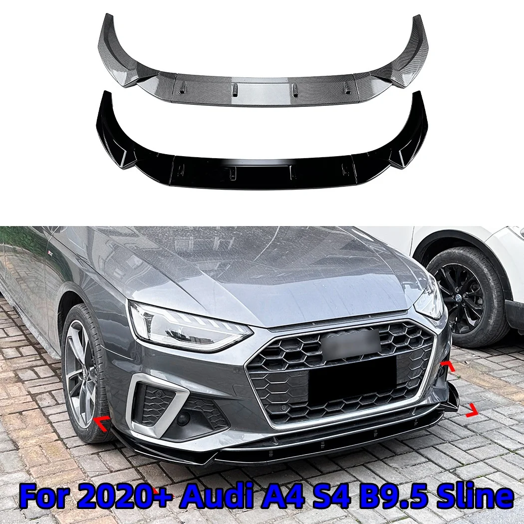 

Для Audi A4 S4 B9.5 Sline 2020+ года выпуска: Комплект из 3-х частей - сплиттер переднего бампера, защита кузова, внешние аксессуары.
