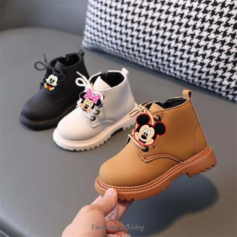 Buty zimowe dla dzieci Mickey Minnie Spring dziecięce wodoodporne buty antypoślizgowe niemowlęta chłopcy buty dziewczęce modne trampki maluch