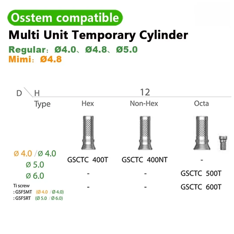 Osstem Compatible Multi-Unit Temporary Abutment Titanium Cylinder with Screw CAD/CAM Convertible for Dental Implant Crown Bridge