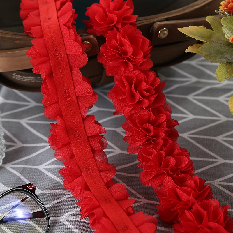 1yard (26 flower)  3D Chiffon Flowers DIY 5cm Width lace trim lace ribbon decoration clothes accessories No headband