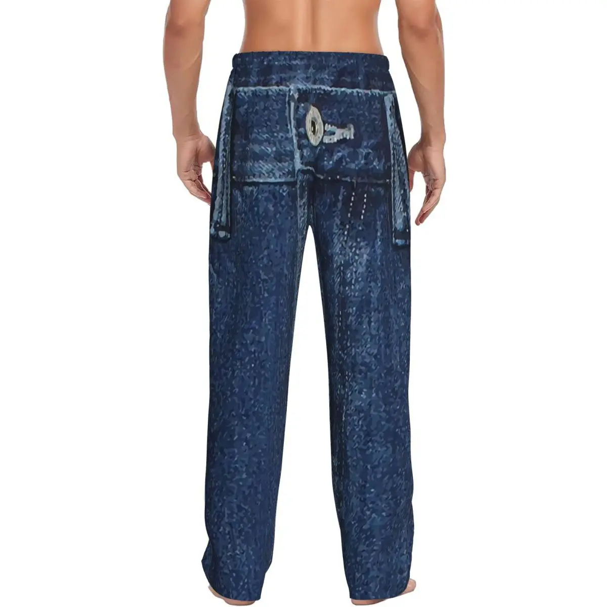 Custom Blue Denim Classic Jeans Texture Men Pajama Pants Lounge Sleep Sleepwear Bottoms with Pockets