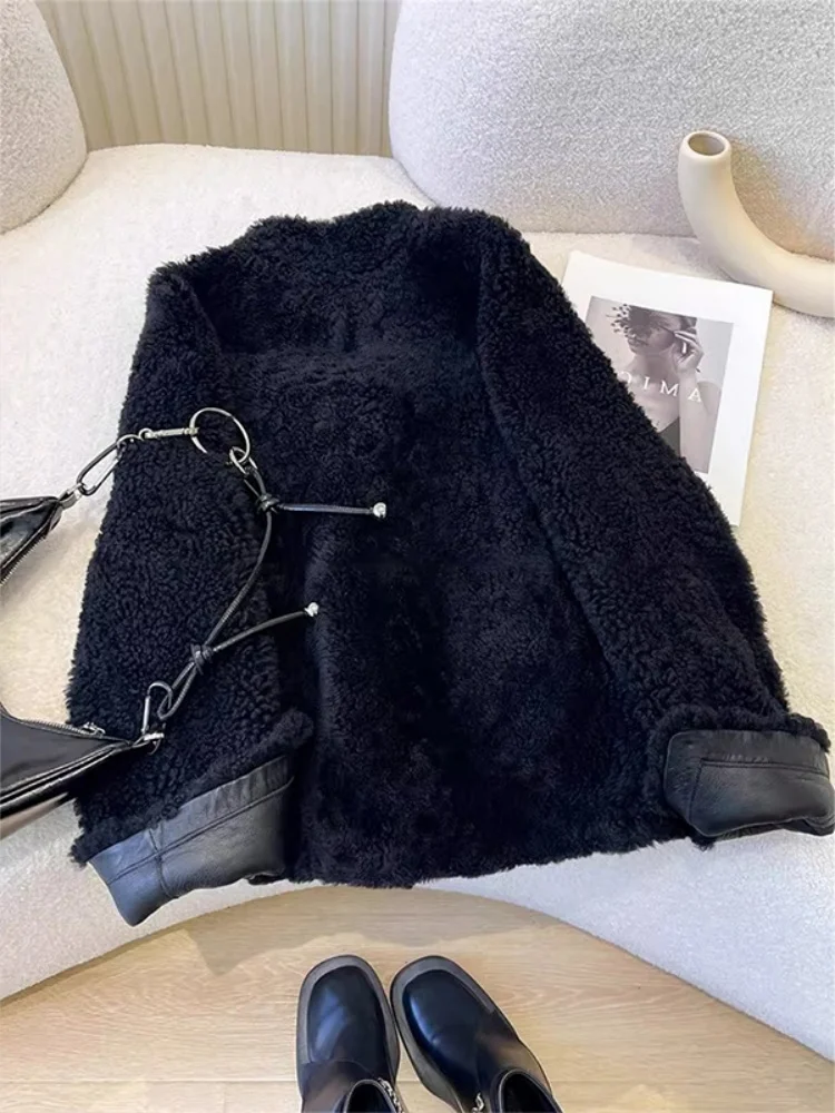 엘레 블라 양털 자켓 여성용 루즈핏 퍼리 아우터웨어 가을 겨울 유니크 스페셜 인티메이티드 가죽 및 퍼 코트