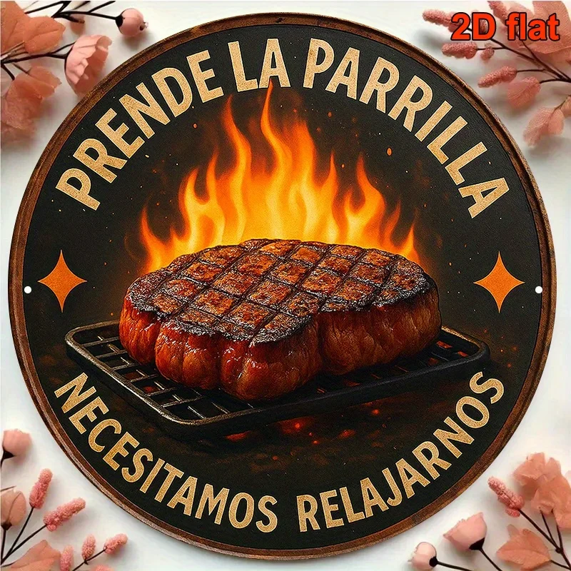 2D Flat, 1pc, 8x8 Inch Round Spanish Aluminum Sign, Vintage Decorative Plaque for "Asado" (Spanish Barbecue), Suitable for Decor image 5