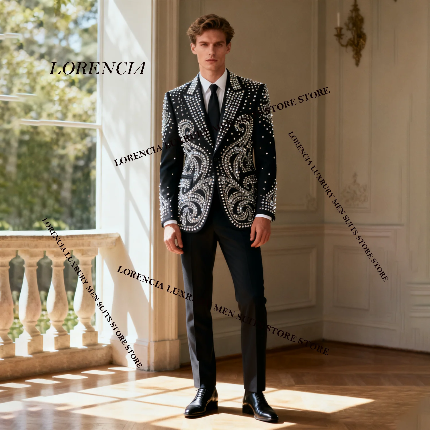 

Customized Exquisite Diamond Design Sparkle Men Suits Fashion Wedding Tuxedos Slim Ropa hombre 3 Pieces Sets Groom Male Blazers