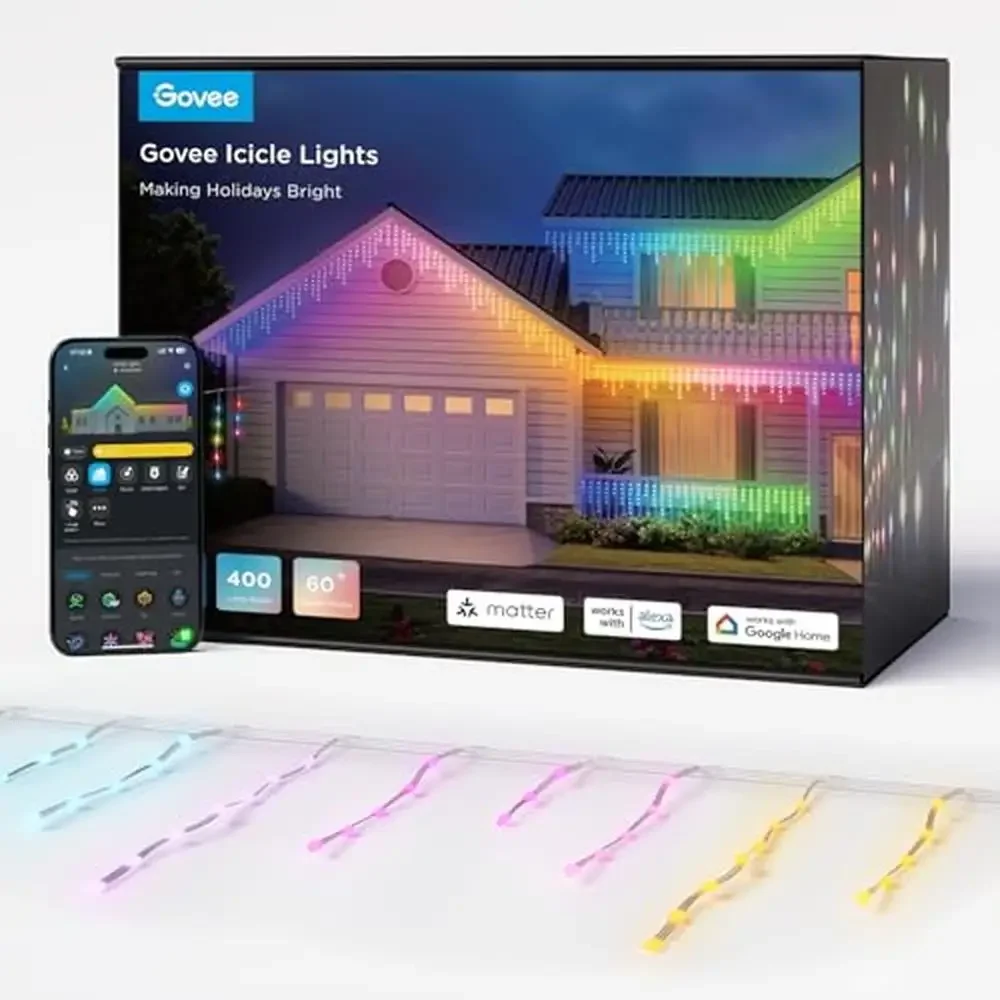 Outdoor Smart RGBIC Icicle Lights 33ft with 400 LEDs AI Light Show 78  Scene Modes IP65 Waterproof Smart Home Integration