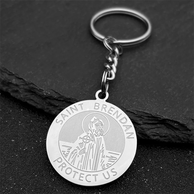 Saint Brendan Protect Us брелок для женщин и мужчин из нержавеющей стали серебряного цвета Cathoic мужской мужской брелок для ключей сумка подвесные ювелирные изделия