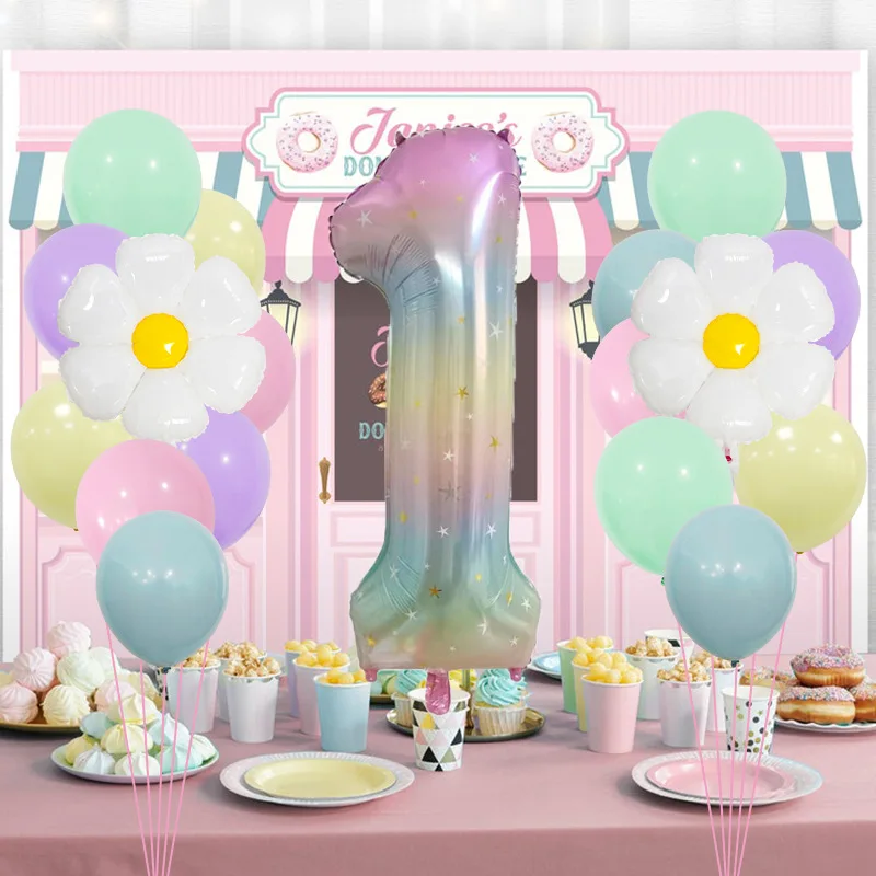 1 세트 40 인치 그라디언트 레인보우 디지털 데이지 테마 풍선 세트 생일 파티 크리스마스 장식 웨딩 베이비 샤워 호의